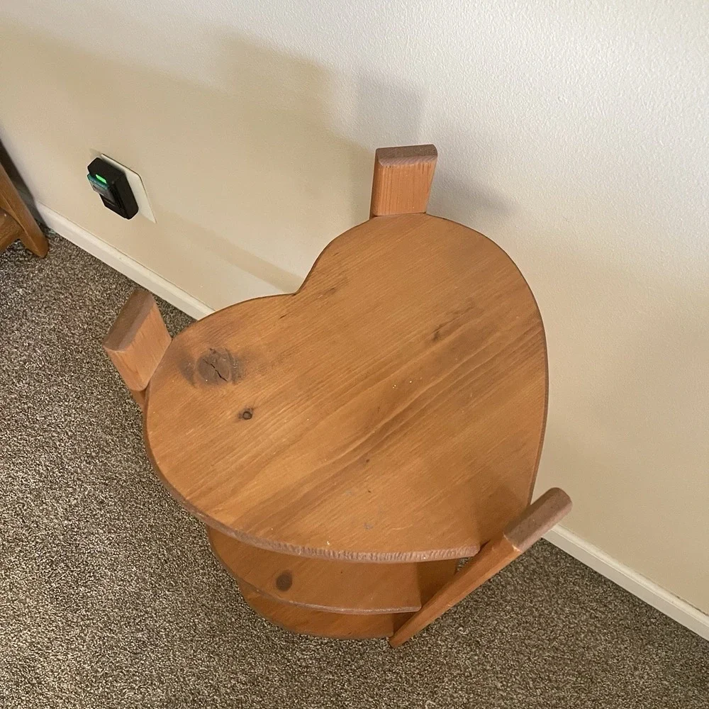 Vtg Wood HEART Free Standing Shelf Side Table 3 Tier Cottage Farm Granny 32
